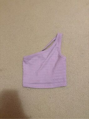American Eagle One-Shoulder Ribbed Crop Tank Top - Lavender